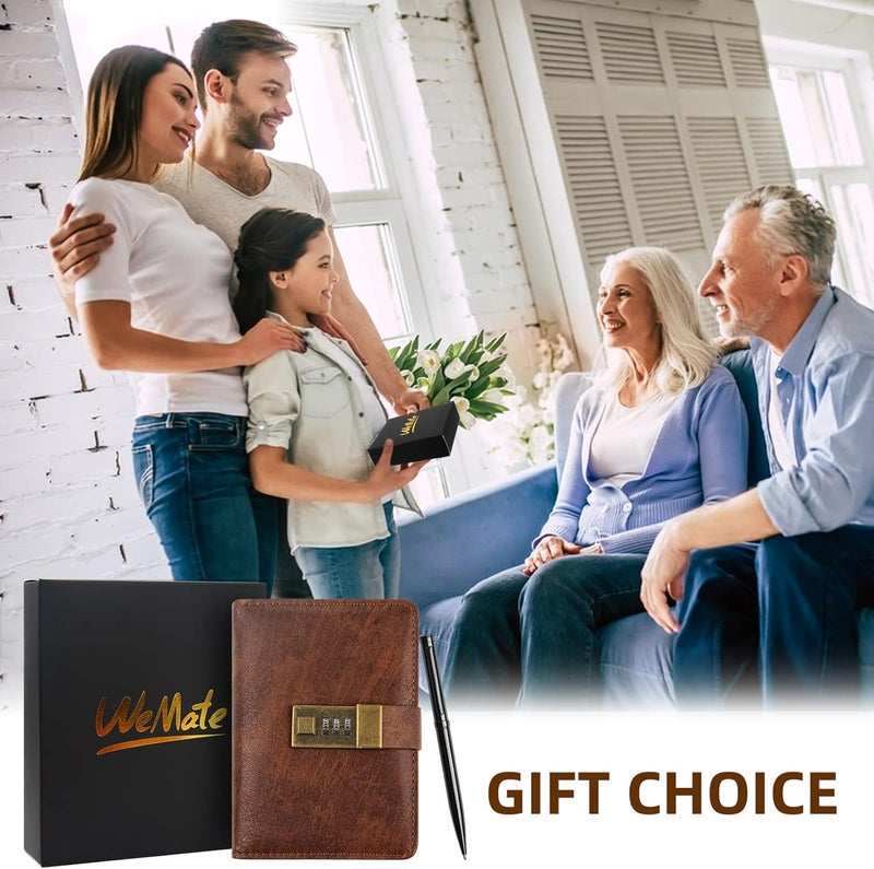 WEMATE Journal with Lock, Diary with Lock 192 Pages, Password Notebook, Pen & Gift Box - Perfect for Men and Women - 4.3X 6.18in Brown Keep Your Secrets Safe - Image 3